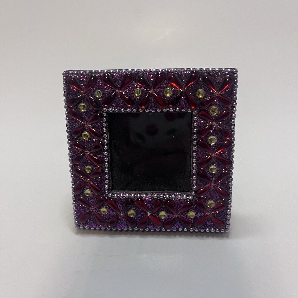 Decorative Purple Red Glass Rhinestone Picture Frame 3x3